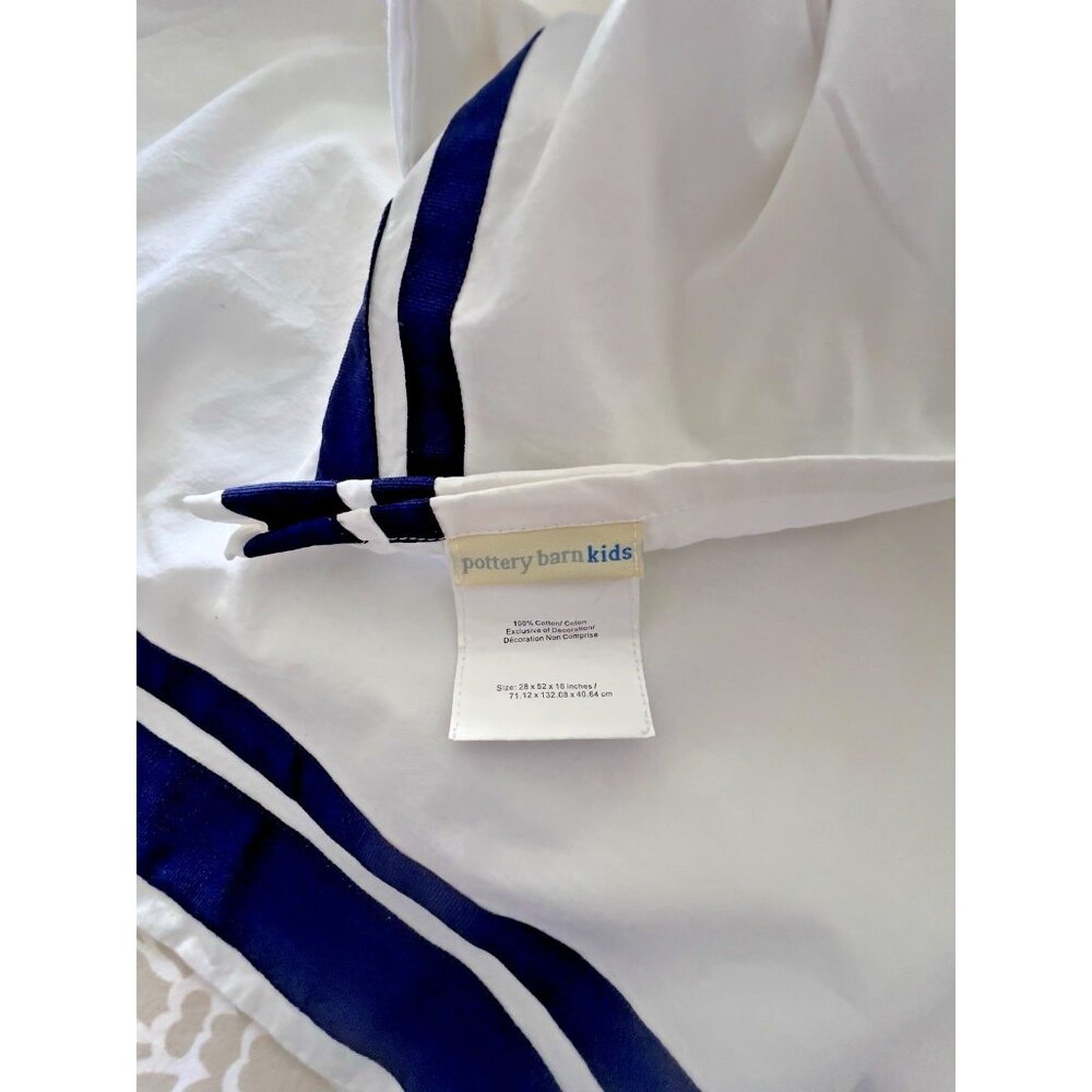 Pottery Barn Kids Bed Skirt Toddler Crib Navy Blue 100% Cotton Ribbon Box Pleat